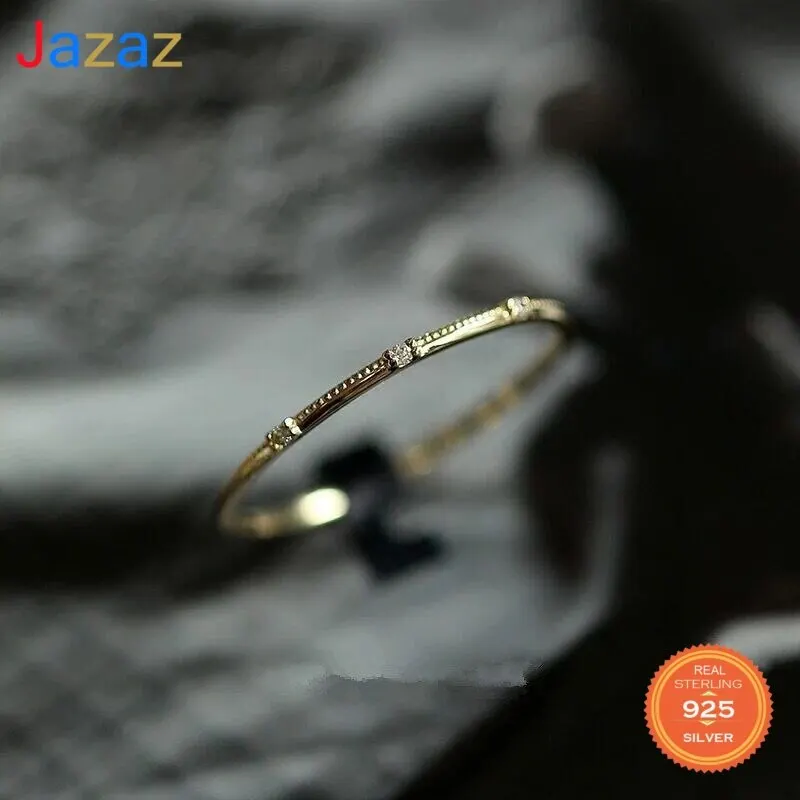 Jazaz 925 Sterling Silver French Simple Ring Women 14k Gold Plating Pave Crystal Tail Fashion Wedding Party Gift D001779 | Украшения и