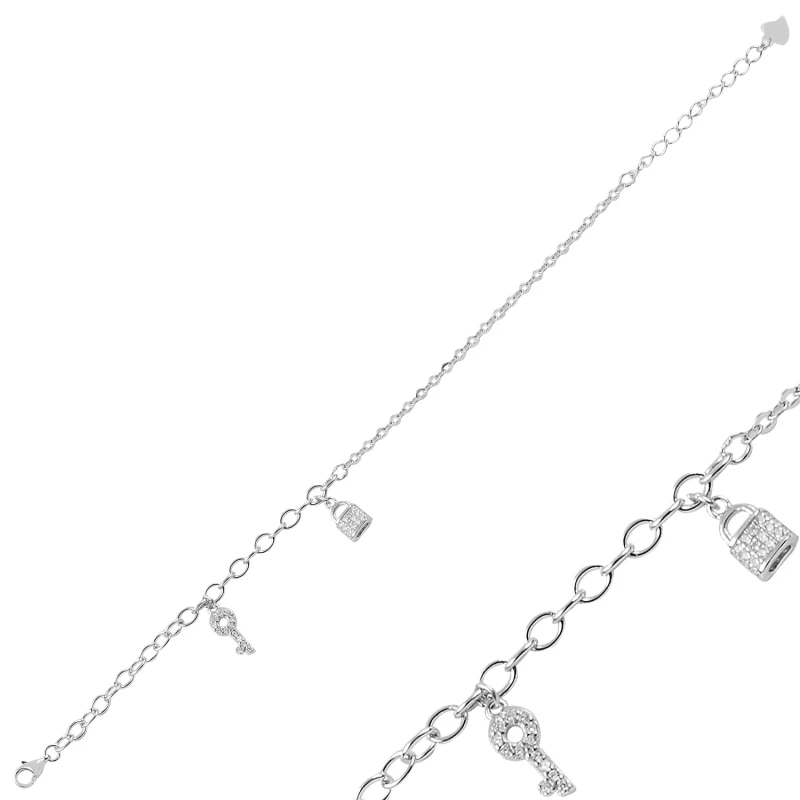 

Silver 925 Sterling Zircon Cubic Zirconia Dangle Key & Lock Bracelet