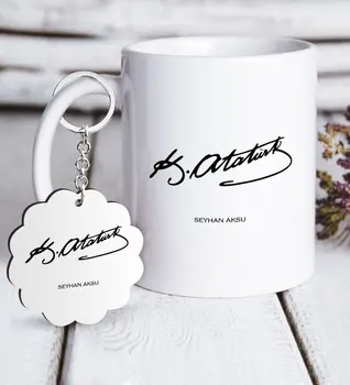 

Personalized Ataturk Signed White Mug and Keychain Gift Set