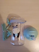 Botella de paja de agua potable con dibujos de animales para niños, Bola de gravedad, taza de bebé con correa para el hombro