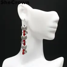 65x11 мм классические длинные женские серебряные серьги красного цвета с кубическим цирконием