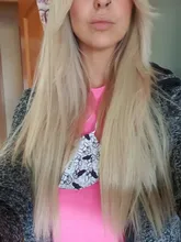 SARLA-Extensión de cabello sintético para mujer, Falso largo postizo corto y recto, sin Clip, Halo, Rubio