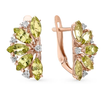 

Gold earrings with хризолитом and cubic zirconia sunlight sample 585