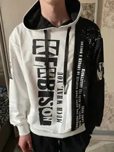 Sudadera con capucha para hombre, ropa informal estilo Hip Hop, holgada, personalidad, sudadera con estampado de letras, Tops de retazos, otoño