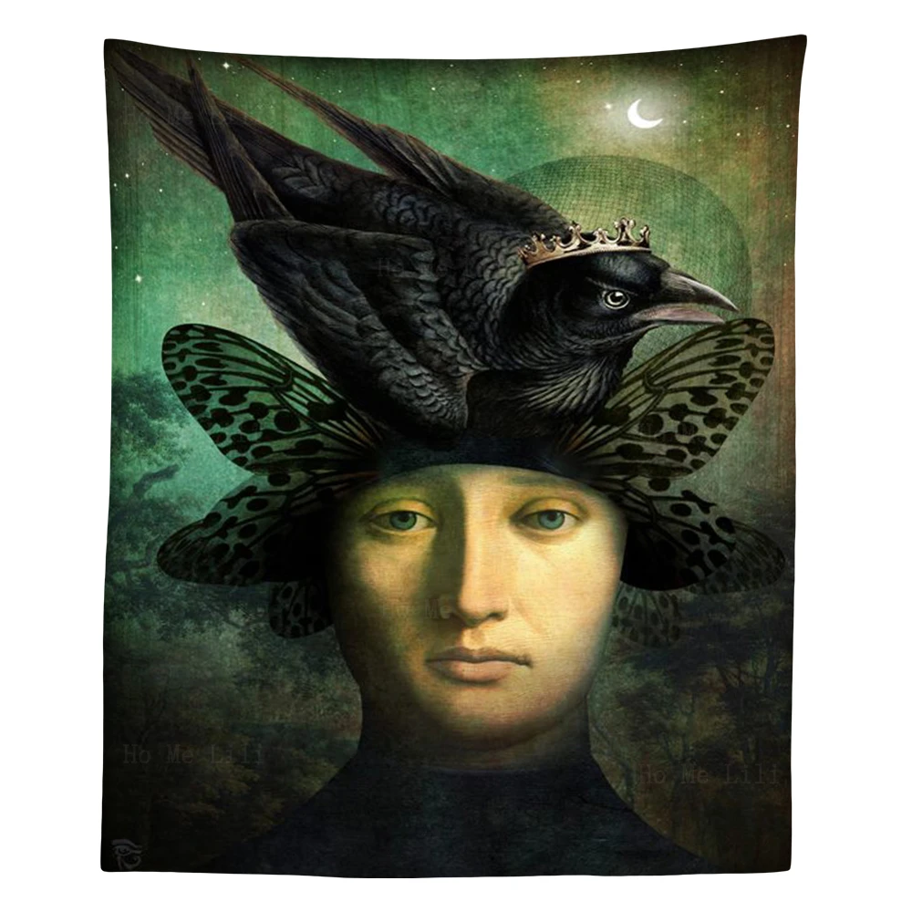 Pop Surreality Raven King Scultura Creativa Vigneto Sonno Farfalle Dream Rose Fantasy Arazzo Di Ho Me Lili Per La Decorazione Domestica