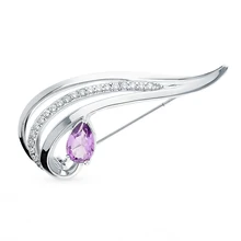 Серебряная брошь с аметистом и фианитами SUNLIGHT проба 925