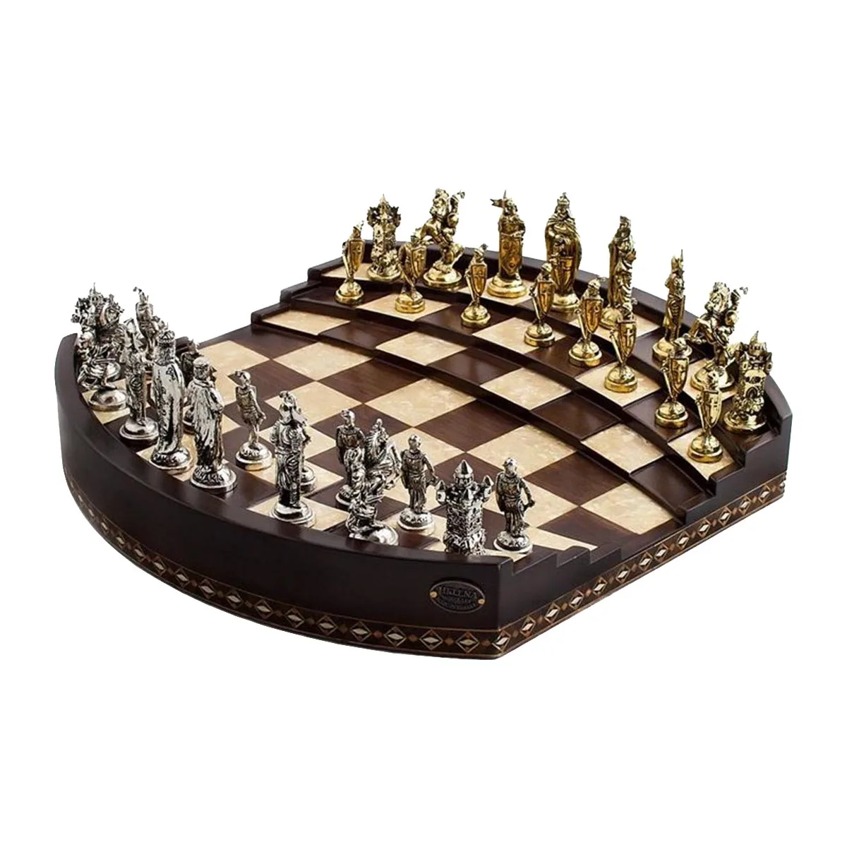 Arena Luxury Chess Set 3D Handmade Walnut Solid Wood Board Game Big Size Chessboard | With Metal Checkers Figured Mosaic Embroid 22 5 flat footed rose chessboard solid beech wood mosaic engraved chess board game gift items deck box checkers шахматы