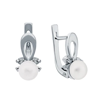 

Silver earrings with cubic zirconia and pearls cultured sunlight sample 925 test