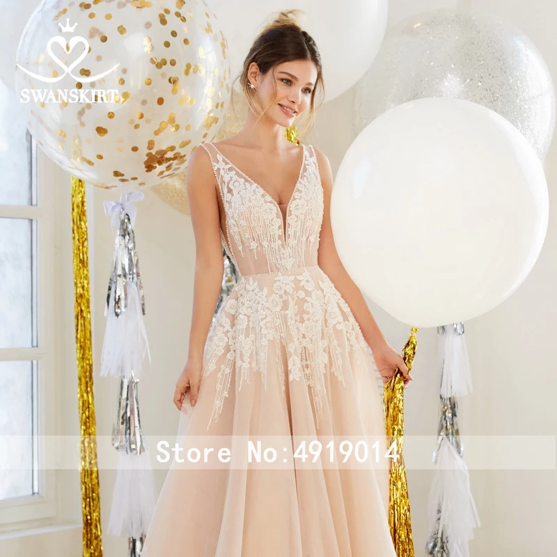 Swanskirt очаровательное сияние свадебное платье со съемным шлейфом 2019 элегантное бальное платье с длинными рукавами и бантом Vestido De Noiva