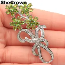58x25 мм Красивые цветы форма создан Зеленый Перидот CZ свадебные европейские серебряная брошь