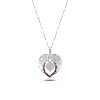 

KUTAYDAN Pink Grayscale Nano Cubic Zirconia Heart Necklace 925 Sterling Silver