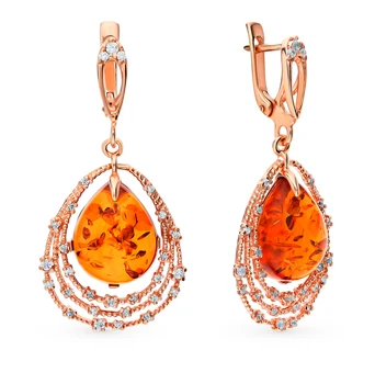 

Silver earrings with cubic zirconia and amber sunlight sample 925