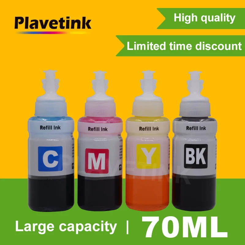 Plastetink Printer Dye Ink Refill Kit 70Ml Bottle Ink Per Epson T6641 T6642 T6643 T6644 Cartucce Ecotank L120 L1300 L386 L486
