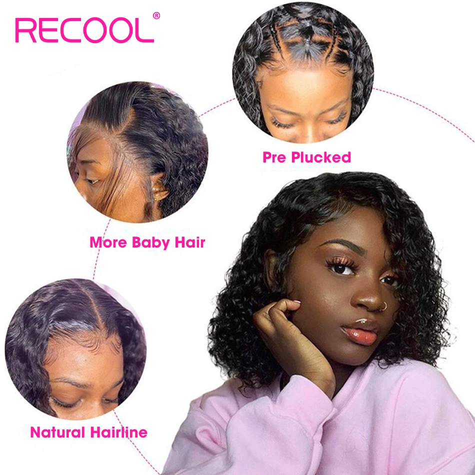Recool Lace Front Human Hair Wig 13x4 HD Lace Frontal Wig For Women Human Hair Pre Plucked Ready To Go Water Wave Bob