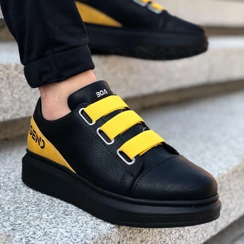 

BA0029 3 Tape Legend Black Yellow Thick Bottom Men 'S Shoes. Van, chaussure, air, para, flip, cover, lace, shoelaces, loafer