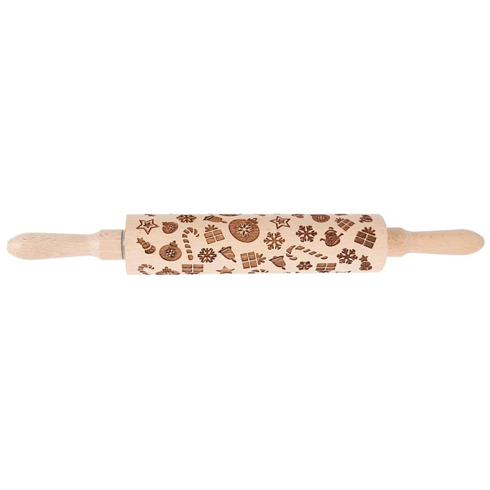 Laser Embossing Rolling Pin Lotus Wooden Christmas Snowflake Flower Patterns Dough Engraved Roller DIY Kitchen Bakeware - Цвет: Темный хаки
