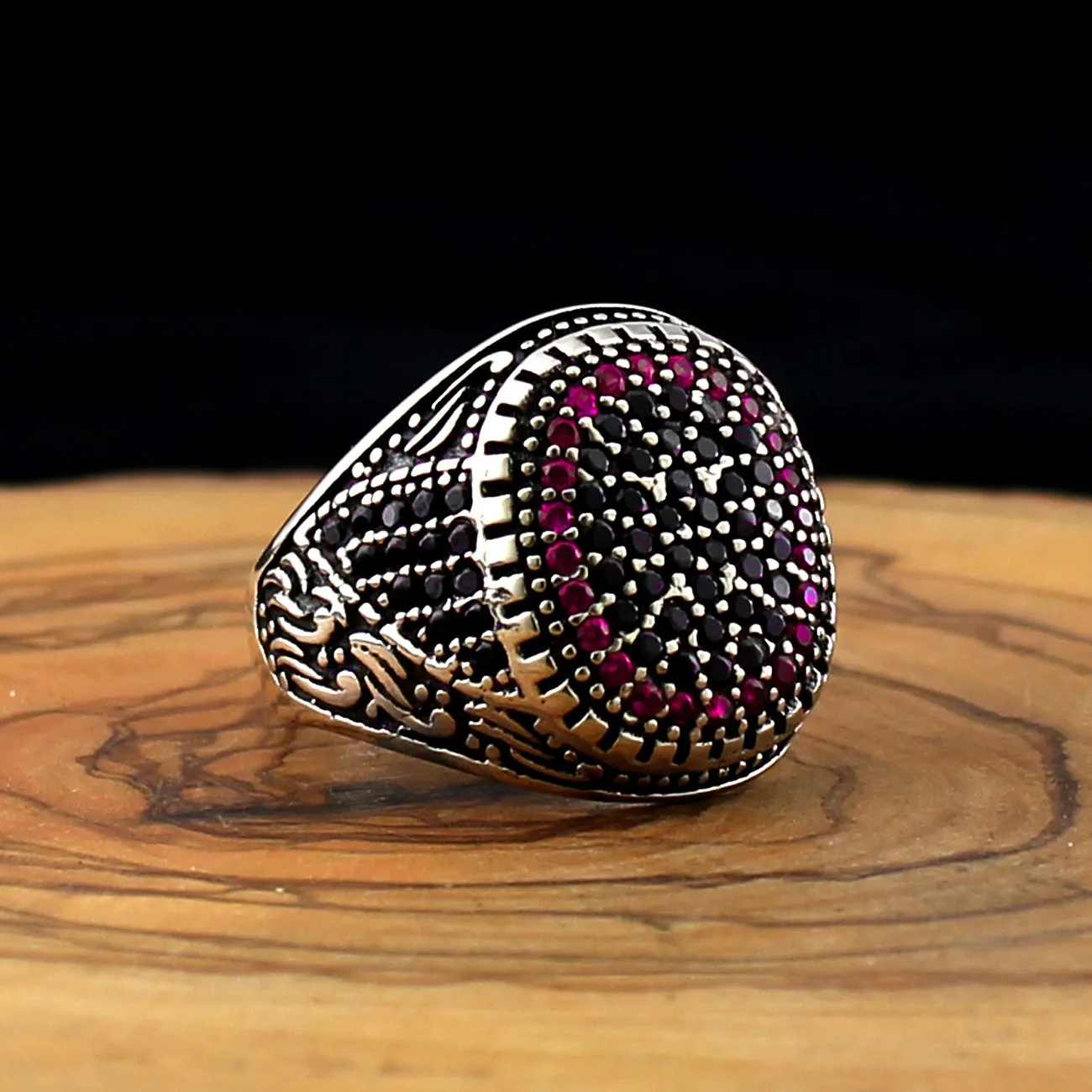 

925 Silver Ring for Men with Black And Purple Zircon Stones