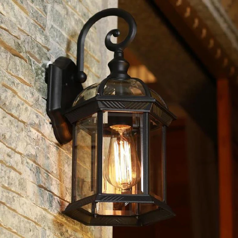 Outdoor Vintage Wall Lamp E27 Bulb Sconce Light Fixtures Retro LED Wall Lamp Porch House Home Yard Garden Lighting Black Bronze 4