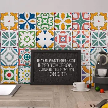 

Packaging 24 tile stickers size 15x15 cm - Made in Italy PVC for bathroom and kitchen stickers Design - Rio