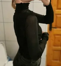 Blusa de malla transparente con manga larga para otoño, camisa fina con cuello de tortuga para mujer, talla M-3XL