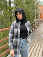 Plaid Shirt Tops Long-Sleeve Office Women Coat Loose Ladies Karsany And