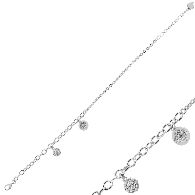 

Silver 925 Sterling Zircon Cubic Zirconia Dangle Clover Bracelet