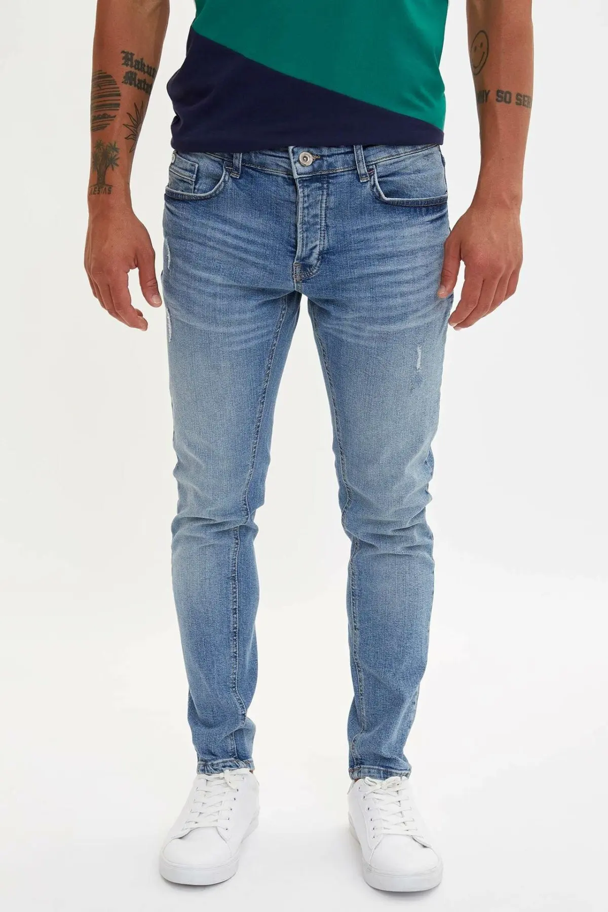 DeFacto Man Fashion Wash Blue Simple Trousers Jeans Casual Classic Denim Jeans Casual Elasticity Pants Male-M1260AZ19AU-M1260AZ19AU