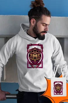 

Angemiel Wear Framed Lion White Male Hooded Sweatshirt Bags Kombin