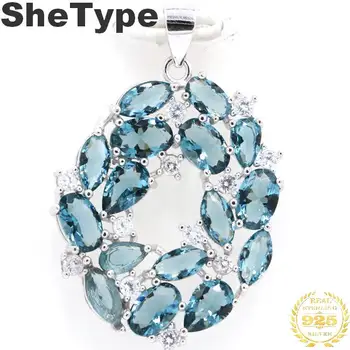 

34x23mm SheType Romantic 3.2g Created London BLue Topaz CZ Gift For Woman's 925 Solid Sterling Silver Pendant