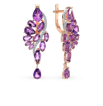 

Gold earrings with amethyst and cubic zirconia sunlight sample 585 test