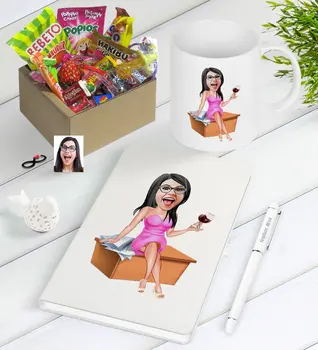 

Personalized Women 'S Boss Caricature Of Nostalgic Lezzetler Notebook Pen Mug Gift Seti-7