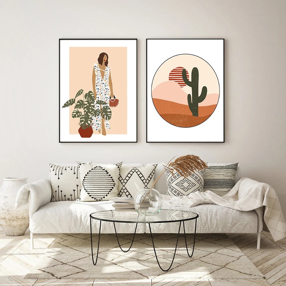 Boho Art Print Abstract Landscape Poster Sun Moon Burnt Orange Canvas  Painting Rainbow Arch Wall Picture For Living Room Decor AliExpress