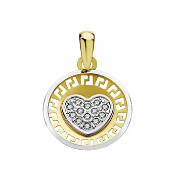 

18k gold pendant bicolor heart 13mm. Greca zircons [AA1842]