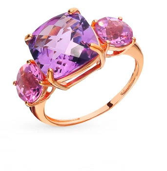 

Gold ring with amethyst and Kunzite sunlight sample 585 test