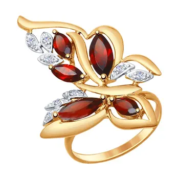

Sokolov ring in Gold with garnet and cubic zirconia, fashion jewelry, gold, 585, women's male