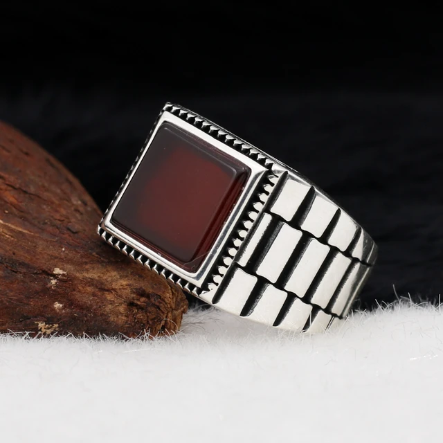 Carnelian Aqeeq Silver Ring