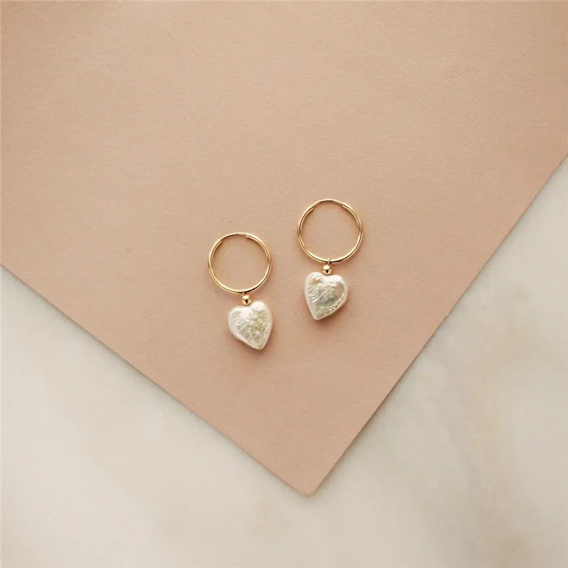 14K Gold Filled Hoop Earrings Natural Heartshaped Pearl Jewelry Gold Hoop Earrings Brincos Pendientes Oorbellen Women Earrings 3