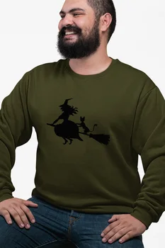 

Angemiel Wear Süpürgeye Overlapping Witch And Cat Green Men 'S Sweatshirt