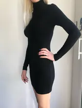 Short-Dress Wear Tight Long-Sleeve High-Collar Sexy Black Mini Sports Womens Summer