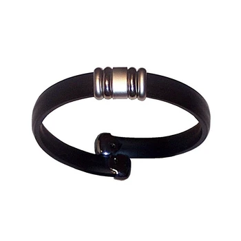 

Stainless steel bracelet black rubber semirigid open [1014]