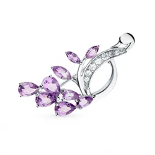 Серебряная брошь с аметистом и фианитами SUNLIGHT проба 925