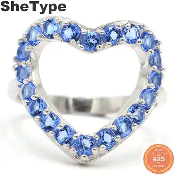 

20x18mm SheType 3.43g Heart Shape Created Rich Blue Violet Tanzanite Real 925 Solid Sterling Silver Rings