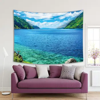 

Tapestry Scenic View of Sea Bay and Mountain Islands Palawan Philippines Exotic Landscape Green Blue