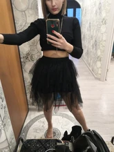 Tulle Skirts Mesh Pleated Irregular High-Waist Korean Womens Fashion Elastic for Sexy