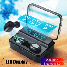 Спортивные водонепроницаемые наушники, беспроводные Bluetooth гарнитуры, TWS, беспроводные наушники, светодиодный дисплей, 2200 мАч, 5,0, Bluetooth наушники для телефона