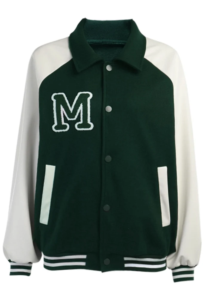 Uniforme de Beisebol Instahot Mulher Retalhos Bombardeiro Jaqueta Carta Bordado Turn Down Collar Primavera Oversize Casual Streetwear Novo 8 Computers & Electronics