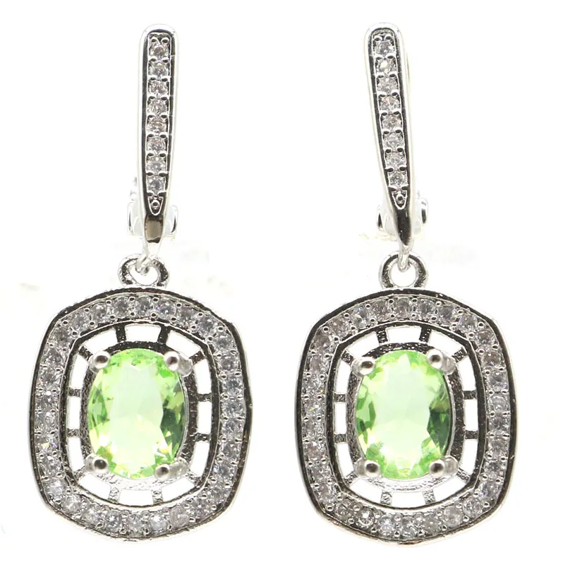 

34x13mm Pretty Created Green Tsavorite Garnet White CZ White Cubic Zirconia European Style Gift Silver Earrings