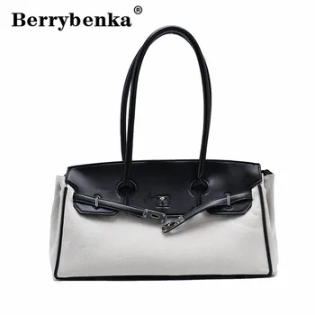 

Berrybenka Women New Fashion Color Contrast 2020 Body Handbag Trend Versatile One Shoulder Women's Cross Trend Big Canvas Bags