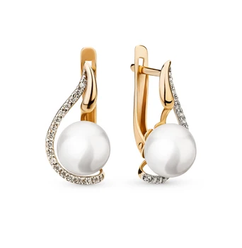 

Gold earrings with cubic zirconia and pearls sunlight sample 585