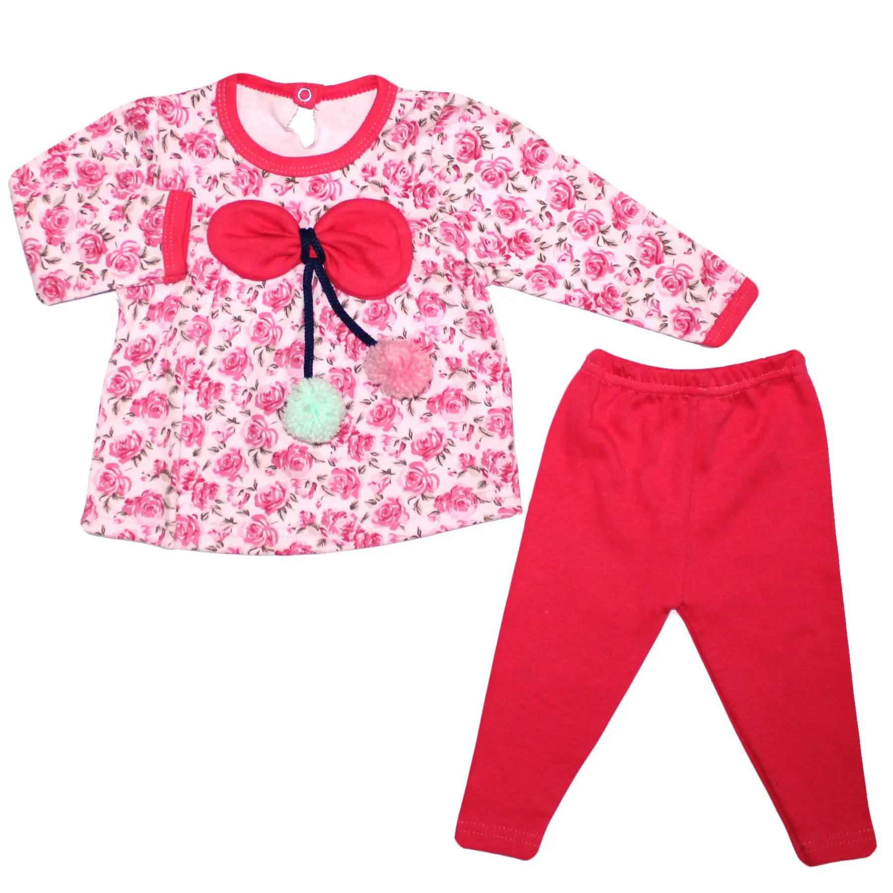 

Pompoms Rose Pattern Pink 2'li Girl Baby Suit